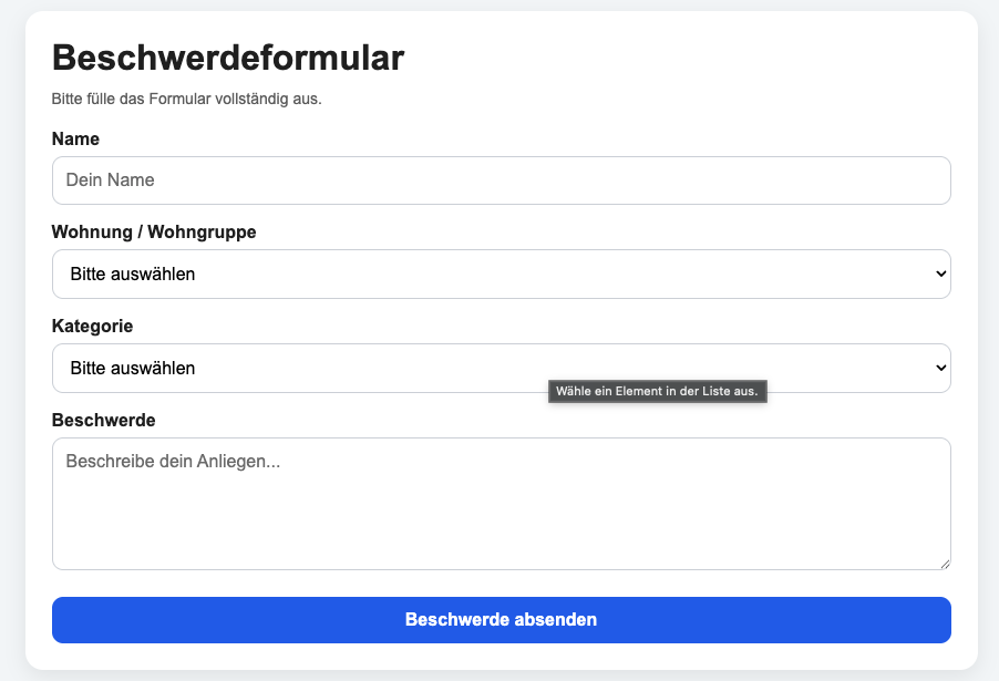 Mieter Beschwerde Overlay